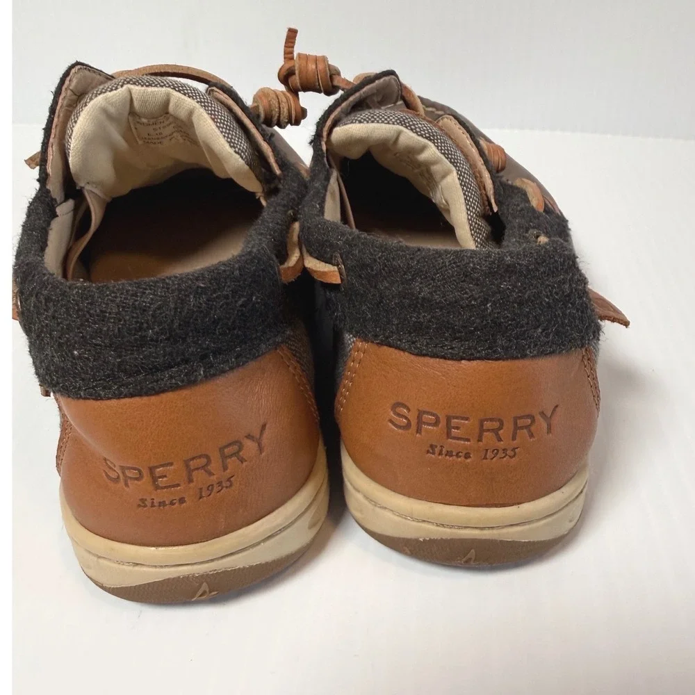 Sperry Women's Boat Shoes‎ Grey Tan Leather Fabric Lace Up Size 7M
